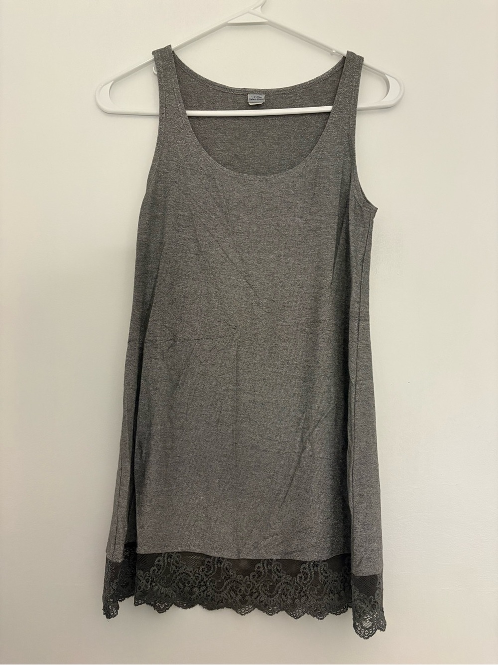 Metallic Silver Tank Top with Lace Hem M